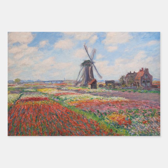 Feuille De Papier Cadeau Claude Monet - Champ de Tulipes en Hollande (Devant)