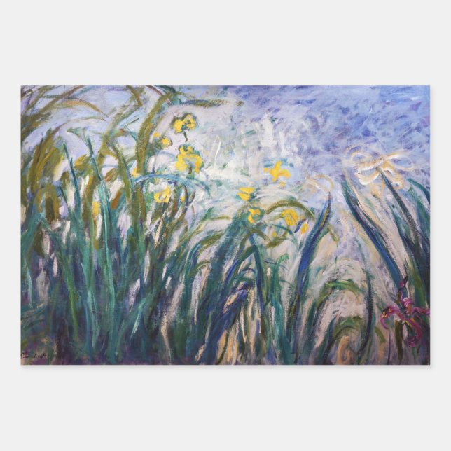 Feuille De Papier Cadeau Claude Monet - Iris jaunes et violets (Devant)