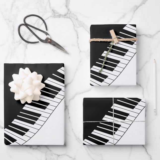 Feuille De Papier Cadeau Clavier de piano design de musique noir et blanc