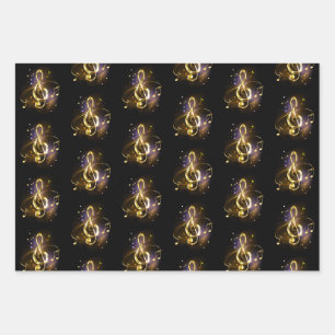 Feuille De Papier Cadeau Clé de Sol en Or Musique