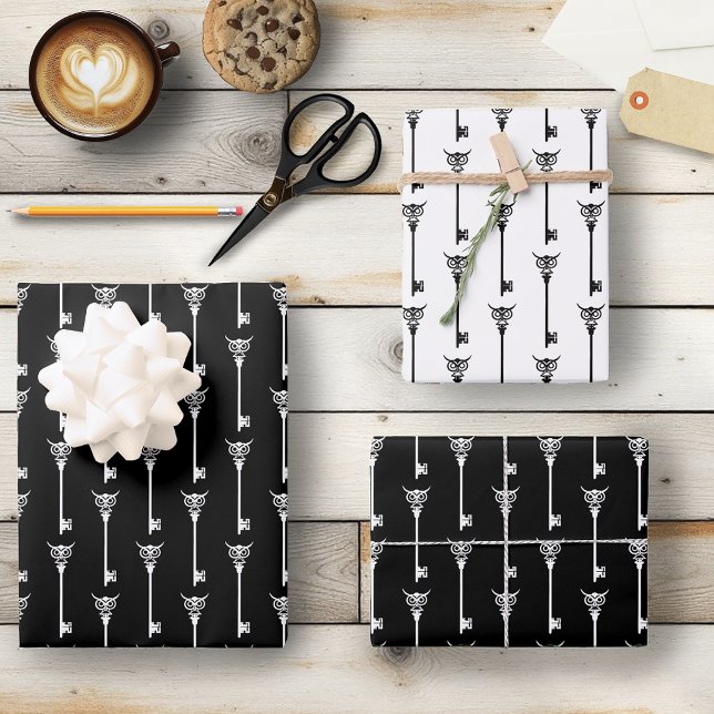 Feuille De Papier Cadeau Clé de squelette de la Chouette tribale (Créateur téléchargé)