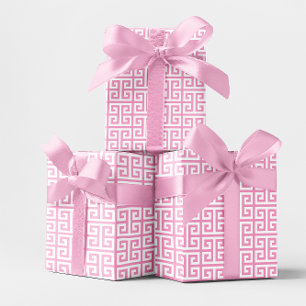 Feuille De Papier Cadeau Clé grecque rose clair