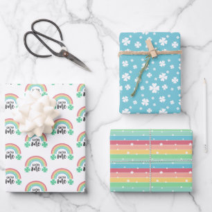 Feuille De Papier Cadeau Clocher bleu et arc-en-ciel Lucky One First Birthd