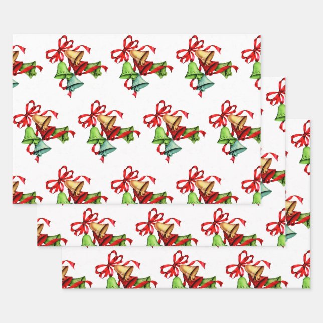 Feuille De Papier Cadeau Cloches à sonnettes rouges vertes (Lot)