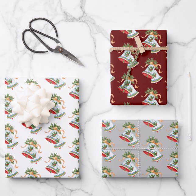Feuille De Papier Cadeau Cloches de Noël festives (Recto)