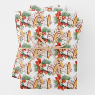 Feuille De Papier Cadeau Cloches et vaches de Noël