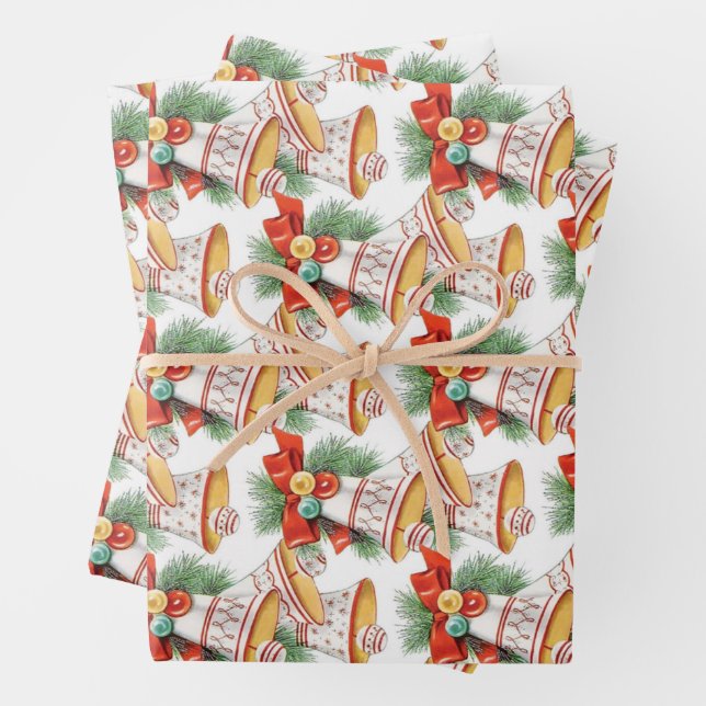 Feuille De Papier Cadeau Cloches et vaches de Noël (En situation)