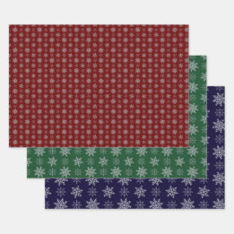 Feuille De Papier Cadeau Cluster de flocons de neige sur Deep Red, Green et