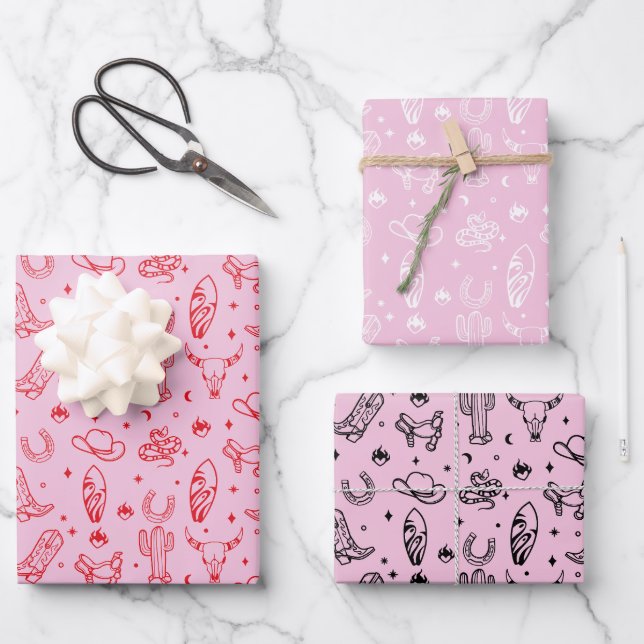 Feuille De Papier Cadeau Coastal Cowgirl Set de 3 Western Anniversaire Cade (Recto)
