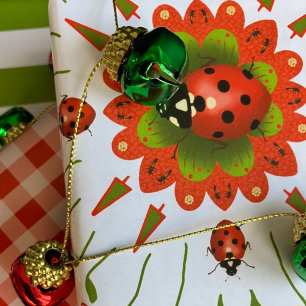Feuille De Papier Cadeau Coccinelle de Noël Rouge Vert Blanc 3