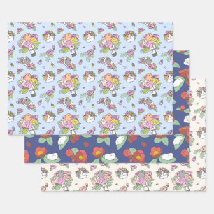 Feuille De Papier Cadeau Cochon de Guinée et motifs de fleurs