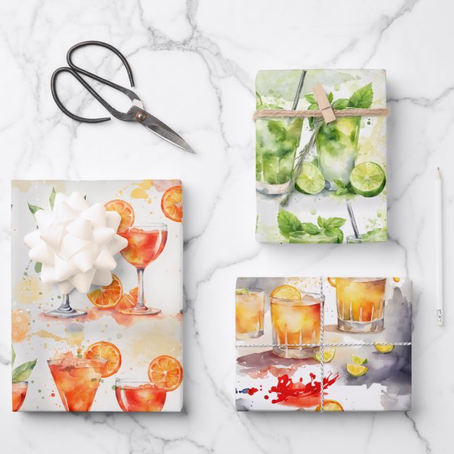 Feuille De Papier Cadeau Cocktails à 7:00 (Recto)