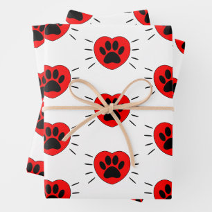 Feuille De Papier Cadeau Cœur d'amant de chien et empreinte de patte