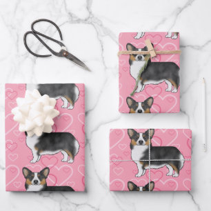 Feuille De Papier Cadeau Cœur d'amour de Corgi gallois de Pembroke Tri Noir
