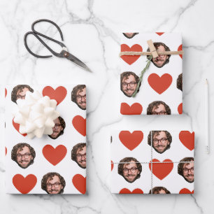 Feuille De Papier Cadeau Cœur d'amour photo de visage personnalisé drôle