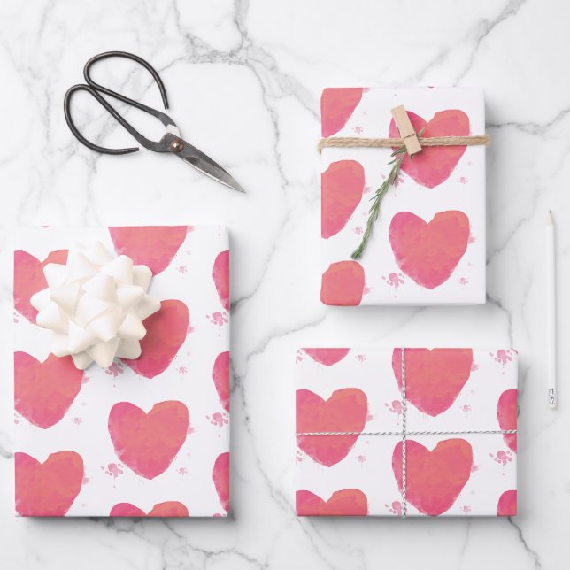 Feuille De Papier Cadeau Coeur d'aquarelle rose (Recto)