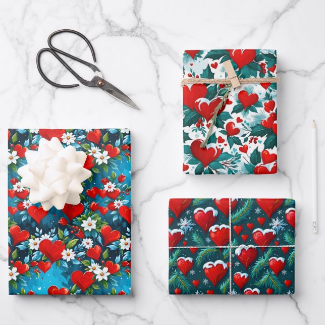 Feuille De Papier Cadeau Coeur de Noël (Recto)