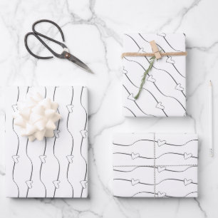 Feuille De Papier Cadeau Coeur Liens, blanc & gris foncé Mariage Fiançaille