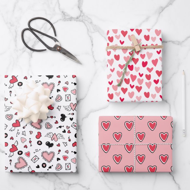 Feuille De Papier Cadeau Coeur rouge rose mignon Motifs Amour Saint Valenti (Recto)