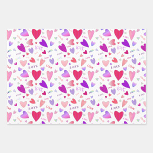 Feuille De Papier Cadeau Cœurs Amoureux Fiançailles Anniversaire Rayé Rose 