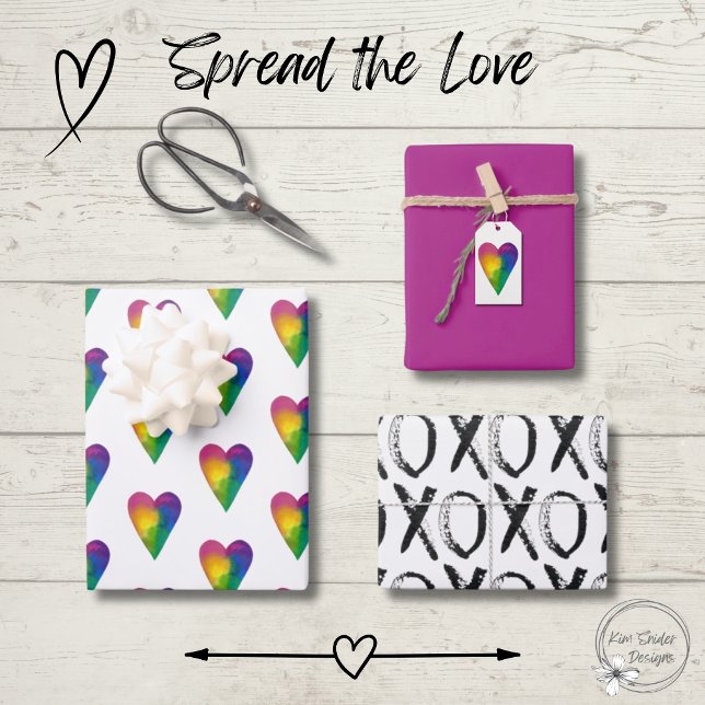 Feuille De Papier Cadeau Coeurs aquarelle et XOXO (Créateur téléchargé)