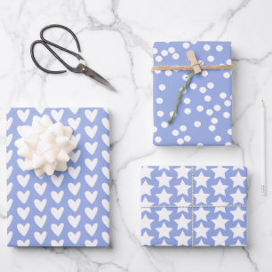 Feuille De Papier Cadeau Coeurs Blancs mignons, Étoiles & À petits pois - L