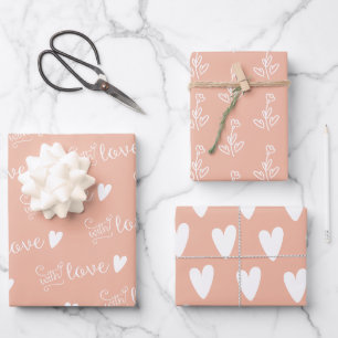 Feuille De Papier Cadeau Coeurs Blancs Rose Flore Avec Amour