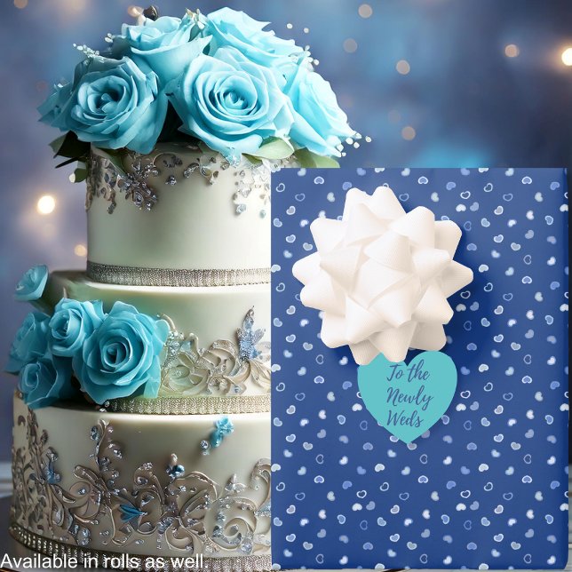 Feuille De Papier Cadeau Coeurs - Bleu clair sur Bleu foncé Arrière - plan (Hearts - Light Blue on Dark Blue Background Wrapping Paper Sheets-wedding cake-Leapfroglisics Shop)