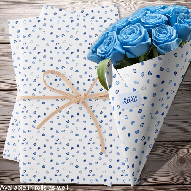 Feuille De Papier Cadeau Cœurs - Bleu foncé à bleu clair sur fond blanc (Hearts - Dark to Light Blue on White Wrapping Paper Sheets-roses-by Leapfroglisics Shop)