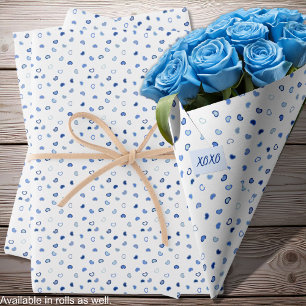 Feuille De Papier Cadeau Coeurs - Bleu foncé à clair sur blanc
