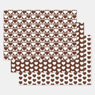 Feuille De Papier Cadeau Coeurs Brown et blancs