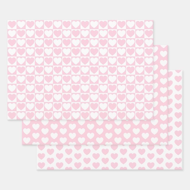 Feuille De Papier Cadeau Coeurs clairs roses et blancs (Lot)