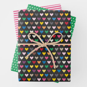 Feuille De Papier Cadeau Coeurs colorés uniques rayures Pois Motif