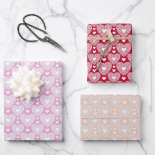 Feuille De Papier Cadeau Coeurs de dentelle romantique Saint-Valentin