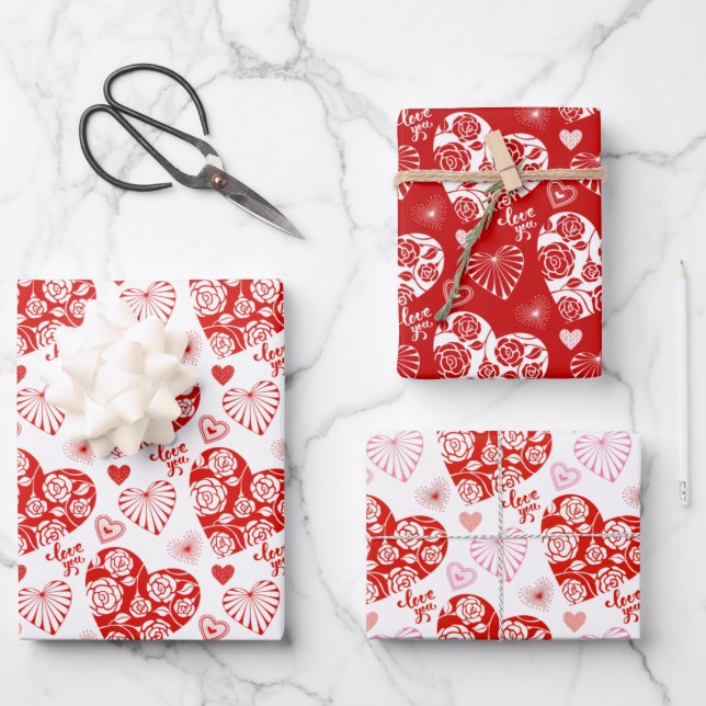 Feuille De Papier Cadeau Coeurs de la Saint Valentin (Recto)