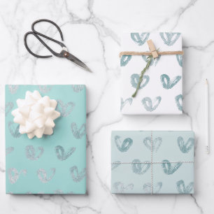 Feuille De Papier Cadeau Coeurs de menthe bleu