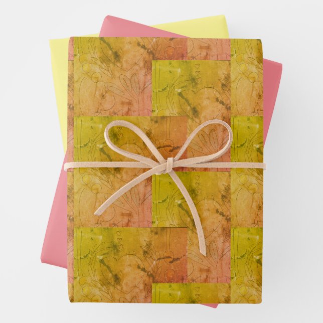 Feuille De Papier Cadeau Coeurs de Nana (rose et jaune) (En situation)