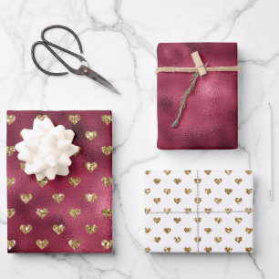 Feuille De Papier Cadeau Coeurs de Parties scintillant Red Gold