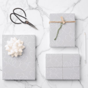 Feuille De Papier Cadeau Cœurs décoratifs élégants en argent et blanc