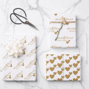 Feuille De Papier Cadeau Coeurs d'or Mariage personnalisés