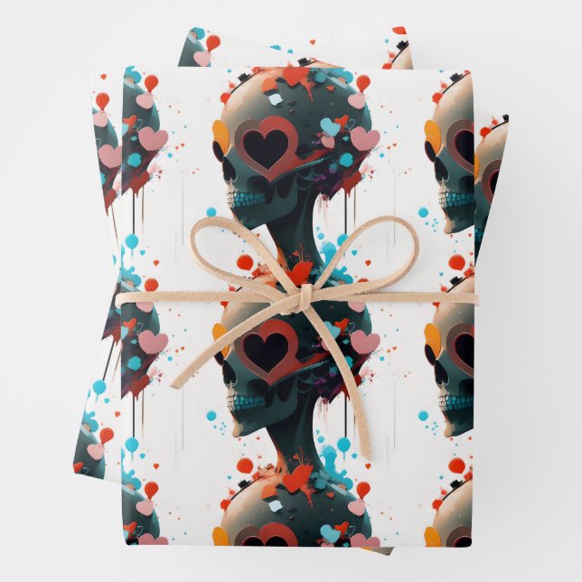 Feuille De Papier Cadeau Coeurs du crâne - Jour Déplaisant des Valentines A (En situation)