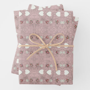 Feuille De Papier Cadeau Coeurs et fleurs