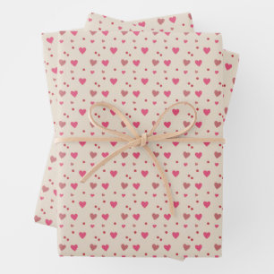 Feuille De Papier Cadeau Coeurs et points roses et rouges sur la crème Vale