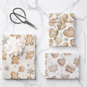Feuille De Papier Cadeau Cœurs Flocons de Neige de Noël en Pain d'Épice à l