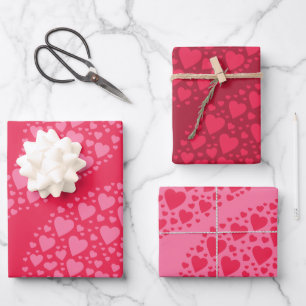 Feuille De Papier Cadeau Cœurs fluides rouge rose motif de la Saint-Valenti