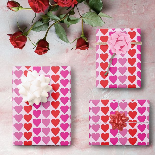 Feuille De Papier Cadeau Coeurs fuchsia rose rouge (Créateur téléchargé)