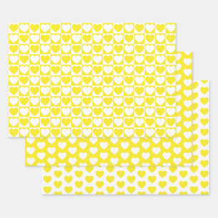 Feuille De Papier Cadeau Coeurs jaunes et blancs