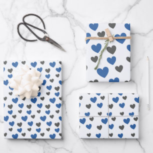 Feuille De Papier Cadeau Coeurs lumineux bleu et gris à toutes les occasion