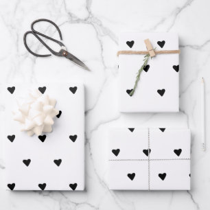 Feuille De Papier Cadeau Coeurs Minuscules Noir Et Blanc Minimalistes