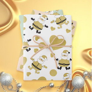 Feuille De Papier Cadeau Coeurs or de Père Noël